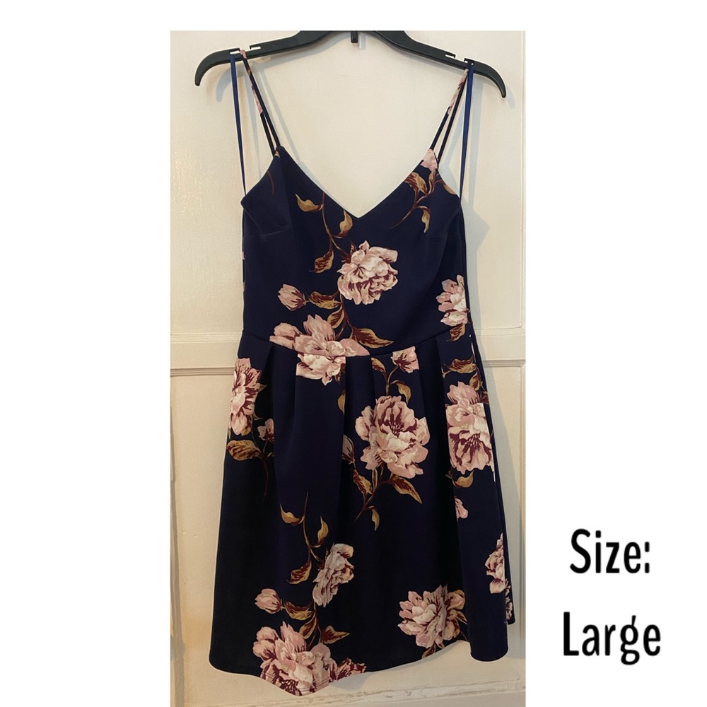 Navy Blue Floral Print Dress